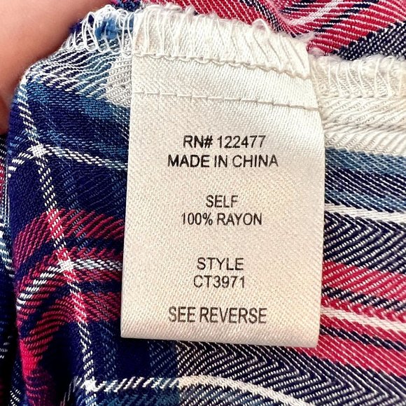 NSR Blue Pink Plaid 3/4 Sleeve Partial Button Down Popover Casual Top Size S - Picture 6 of 7